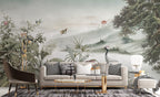 Soft Beige Heron Landscape Wallpaper : Misty Valley Mural - View 3