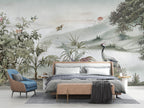 Soft Beige Heron Landscape Wallpaper : Misty Valley Mural - View 4
