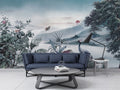 Misty Blue Heron Landscape Wallpaper : Oriental Valley Mural