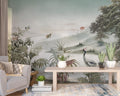 Soft Beige Heron Landscape Wallpaper : Misty Valley Mural