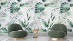 Watercolor Palm Leaf Wallpaper : Green Tropical Fronds Mural - View 5
