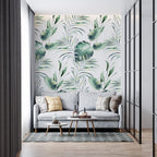 Watercolor Palm Leaf Wallpaper : Green Tropical Fronds Mural - View 6