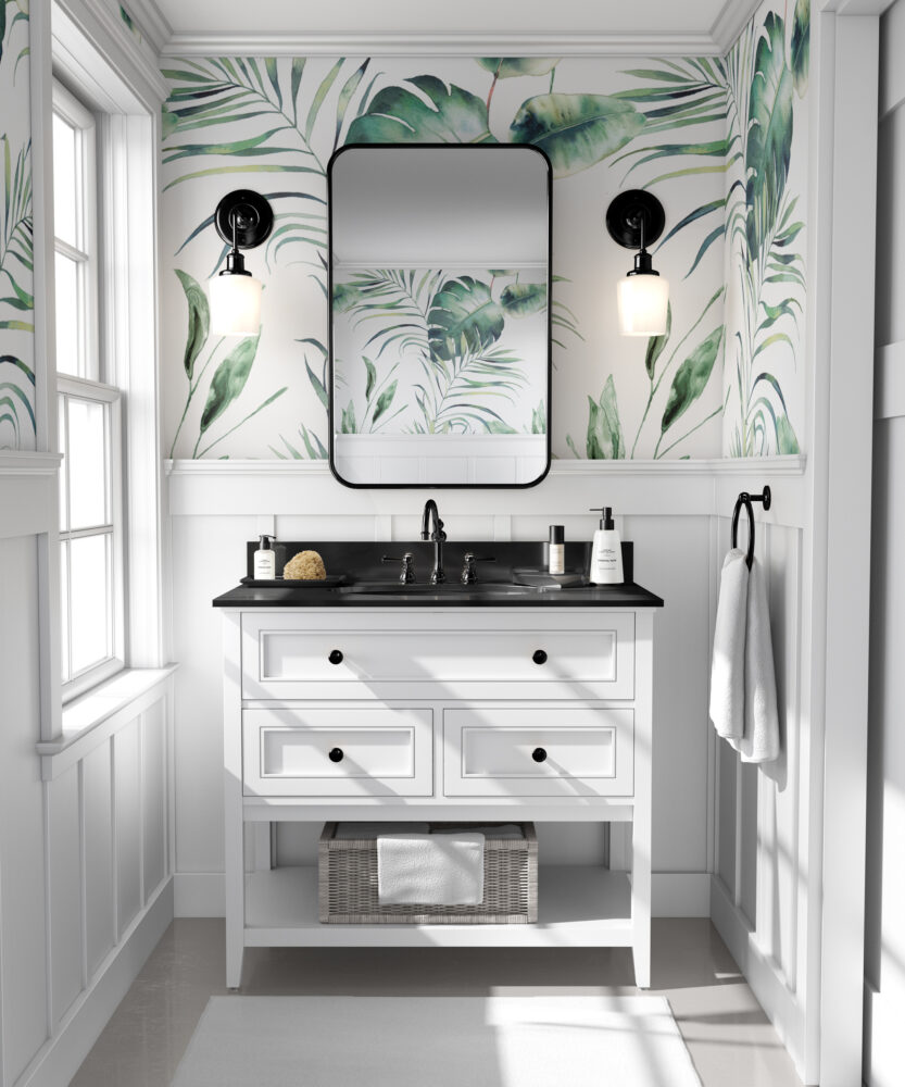 Watercolor Palm Leaf Wallpaper : Green Tropical Fronds Mural - View 3