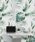 Watercolor Palm Leaf Wallpaper : Green Tropical Fronds Mural