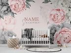 Pink Peony Name Wallpaper : Personalized Blush Rose Nursery Mural - View 6