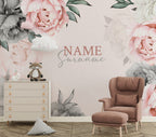 Pink Peony Name Wallpaper : Personalized Blush Rose Nursery Mural