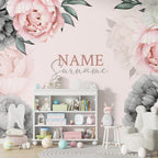 Pink Peony Name Wallpaper : Personalized Blush Rose Nursery Mural - View 3