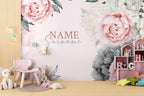 Pink Peony Name Wallpaper : Personalized Blush Rose Nursery Mural - View 4