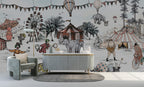 Vintage Circus Wallpaper : Clowns And Elephants Kids Mural - View 4