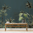 Misty Teal Palm Forest Wallpaper : Dark Tropical Jungle Mural - View 5