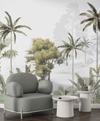 Misty Tropical Forest Wallpaper : Painted Olive Trees Mural - View 6