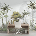 Misty Tropical Forest Wallpaper : Painted Olive Trees Mural