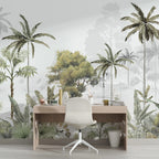 Misty Tropical Forest Wallpaper : Painted Olive Trees Mural