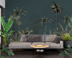 Misty Teal Palm Forest Wallpaper : Dark Tropical Jungle Mural - View 4