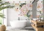 Soft Pink Rose Wallpaper : Watercolor Peony Border Mural