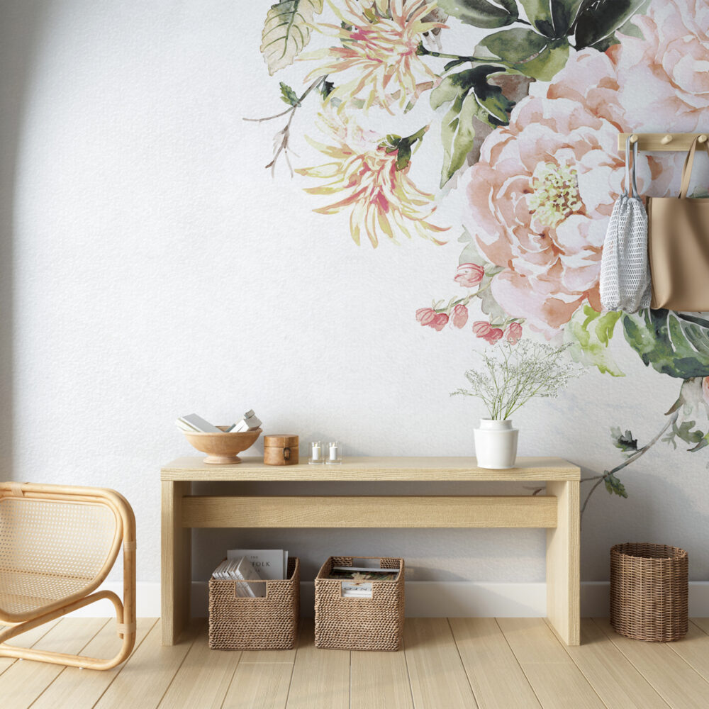 Soft Pink Rose Wallpaper : Watercolor Peony Border Mural - View 6