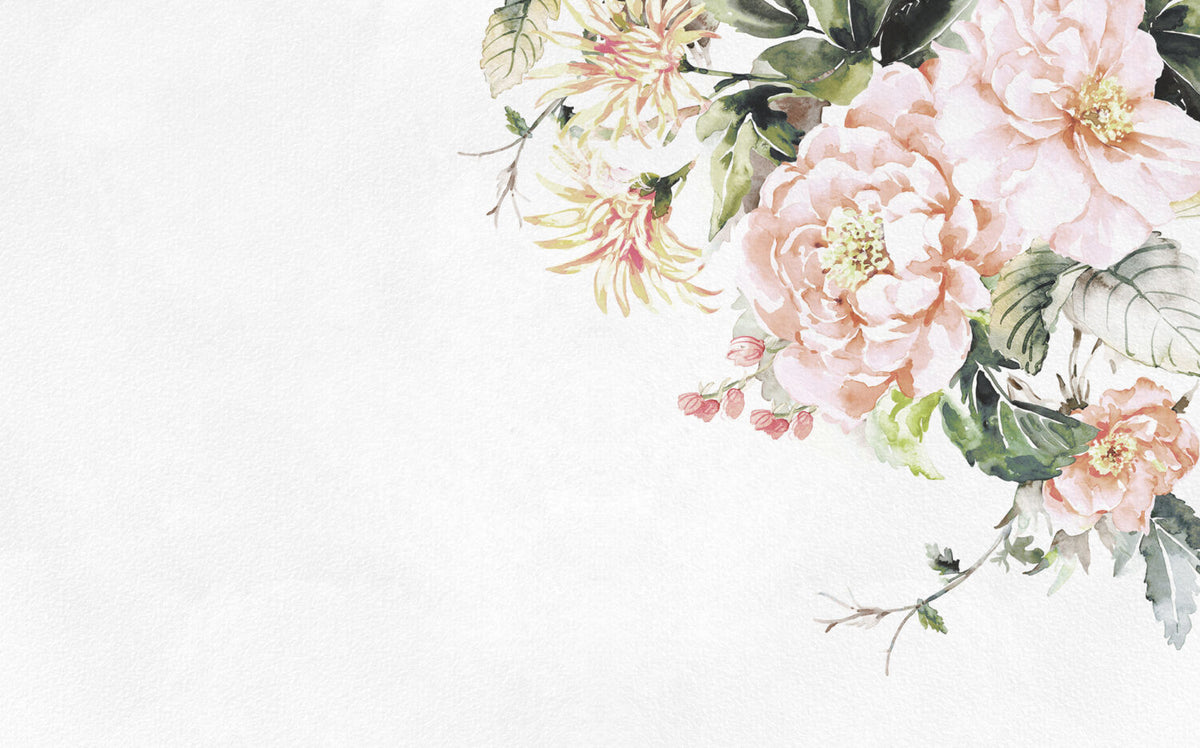 Soft Pink Rose Wallpaper : Watercolor Peony Border Mural - View 2