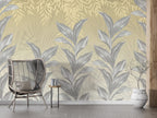 Silver Leaf Wallpaper : Grey Botanical On Gold Mural - View 3