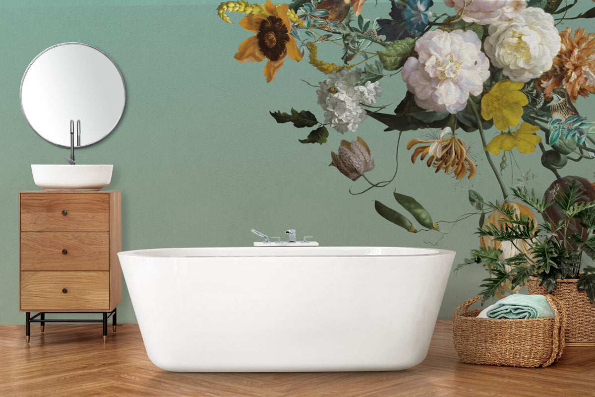 Sage Green Floral Wallpaper : Dutch Bouquet Corner Mural