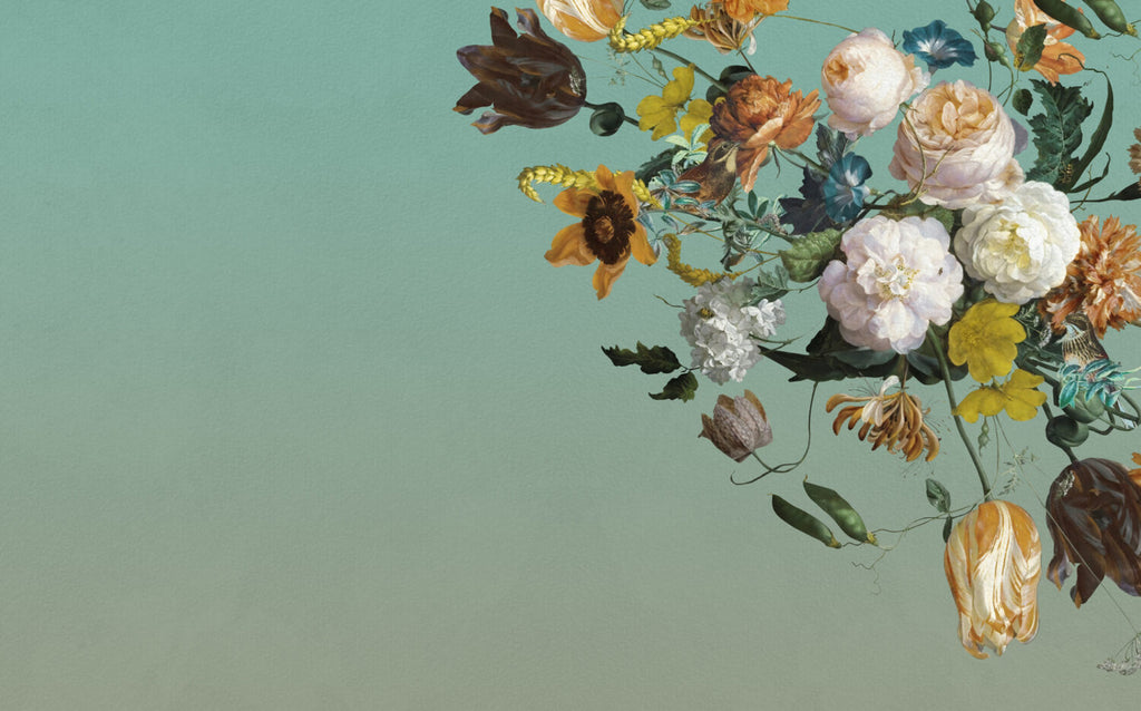Sage Green Floral Wallpaper : Dutch Bouquet Corner Mural - View 2