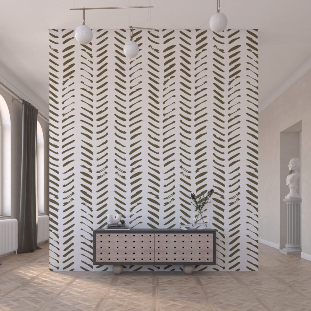 Brush Stroke Chevron Wallpaper : Olive Dash Pattern Mural - View 5