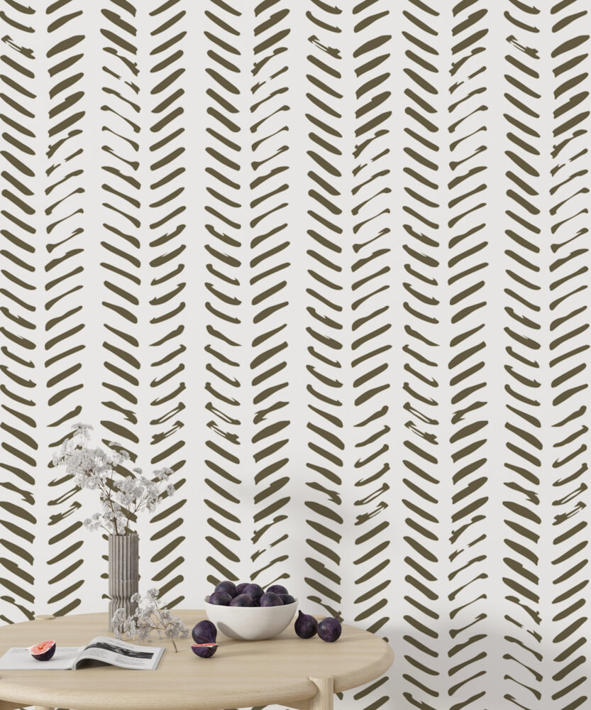 Brush Stroke Chevron Wallpaper : Olive Dash Pattern Mural - View 6