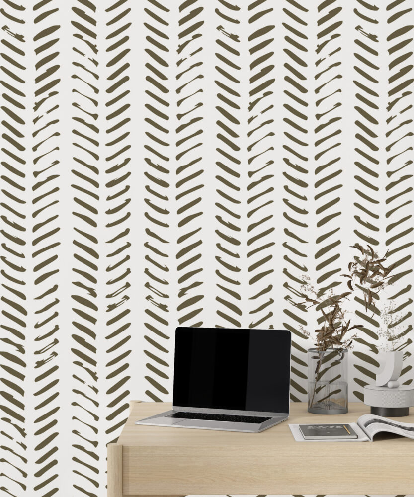 Brush Stroke Chevron Wallpaper : Olive Dash Pattern Mural