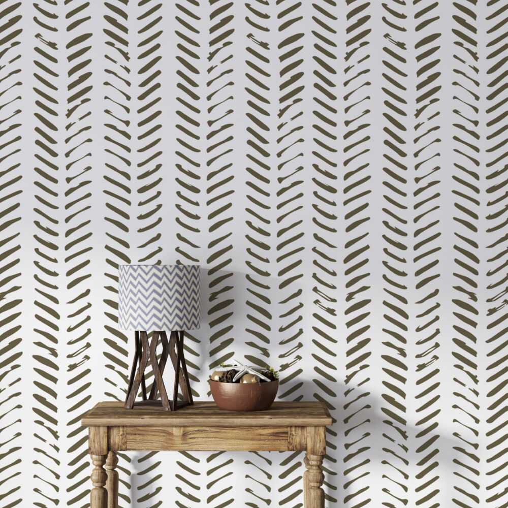 Brush Stroke Chevron Wallpaper : Olive Dash Pattern Mural - View 4