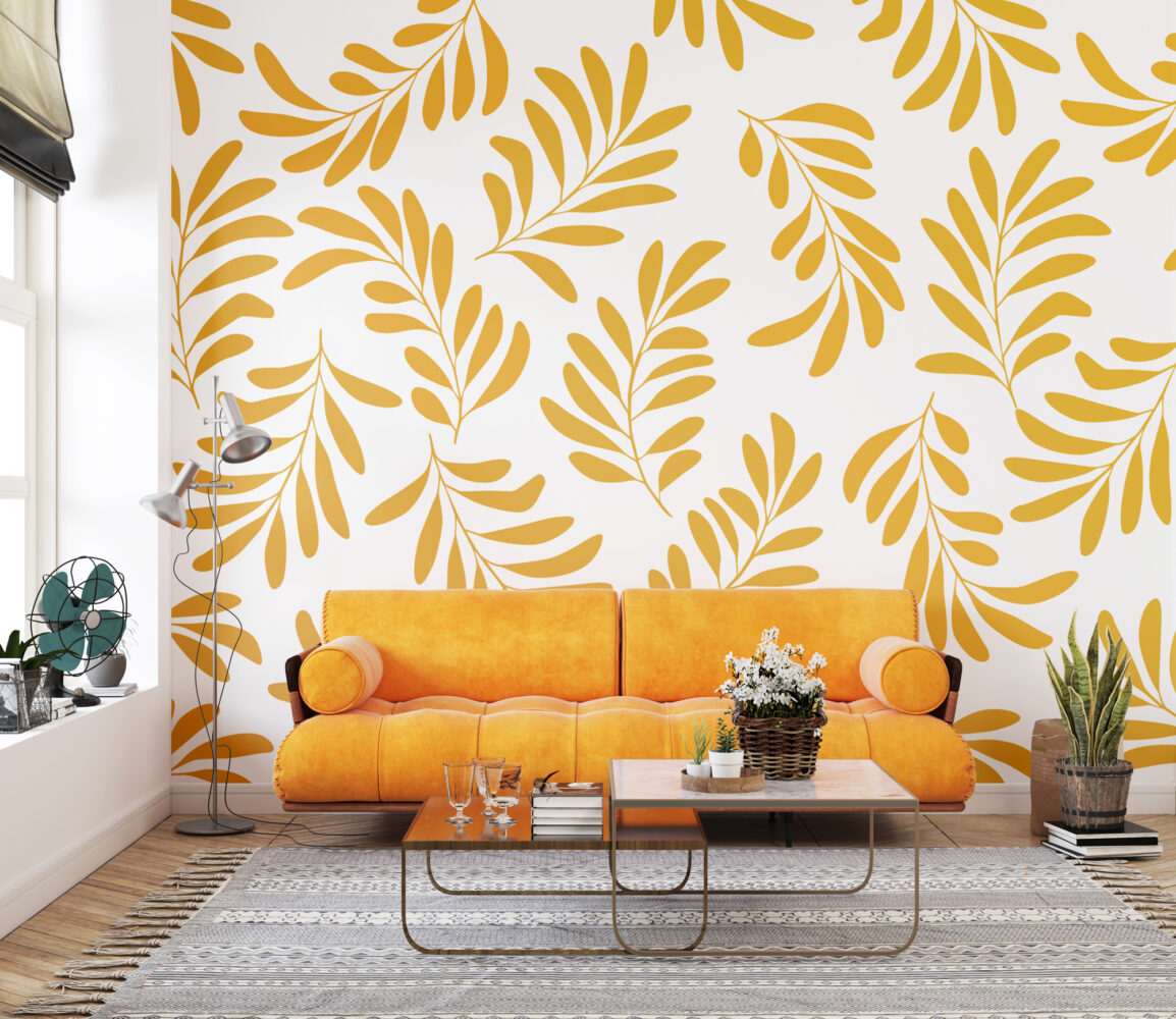Mustard Leaf Wallpaper : Bold Golden Foliage Mural