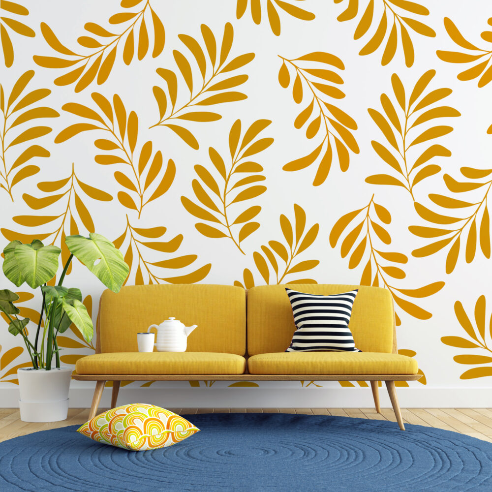 Mustard Leaf Wallpaper : Bold Golden Foliage Mural - View 4