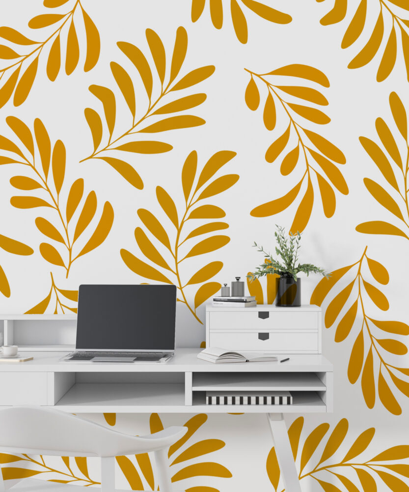 Mustard Leaf Wallpaper : Bold Golden Foliage Mural - View 6