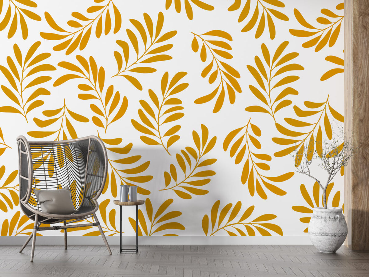 Mustard Leaf Wallpaper : Bold Golden Foliage Mural - View 3