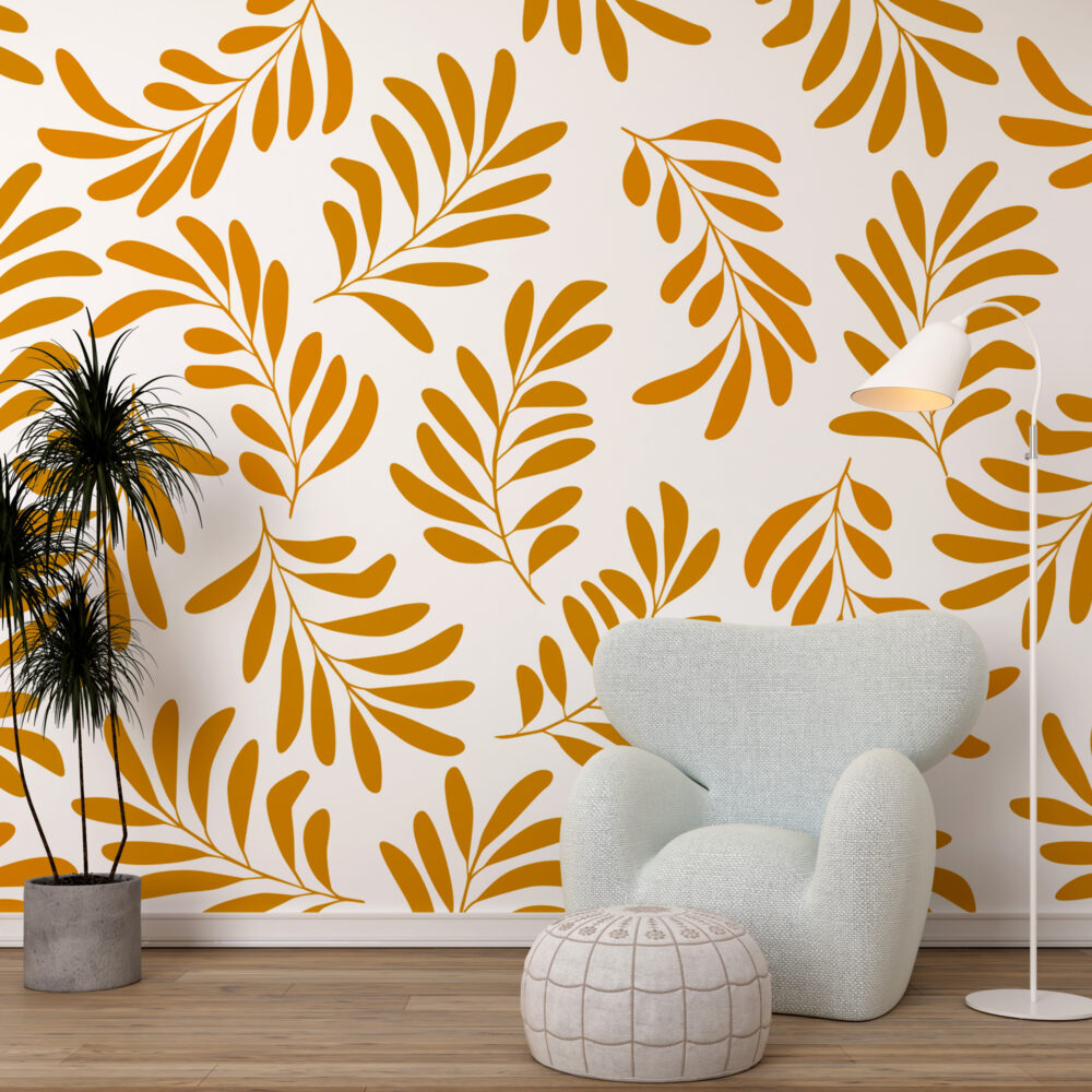 Mustard Leaf Wallpaper : Bold Golden Foliage Mural - View 5