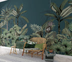 Dark Tropical Leaf Wallpaper : Teal Jungle Palms Mural - View 4