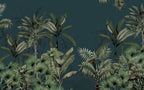 Dark Tropical Leaf Wallpaper : Teal Jungle Palms Mural - View 2