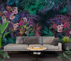 Parrot Jungle Wallpaper : Magenta Tropical Floral Mural - View 6