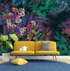 Parrot Jungle Wallpaper : Magenta Tropical Floral Mural - View 4