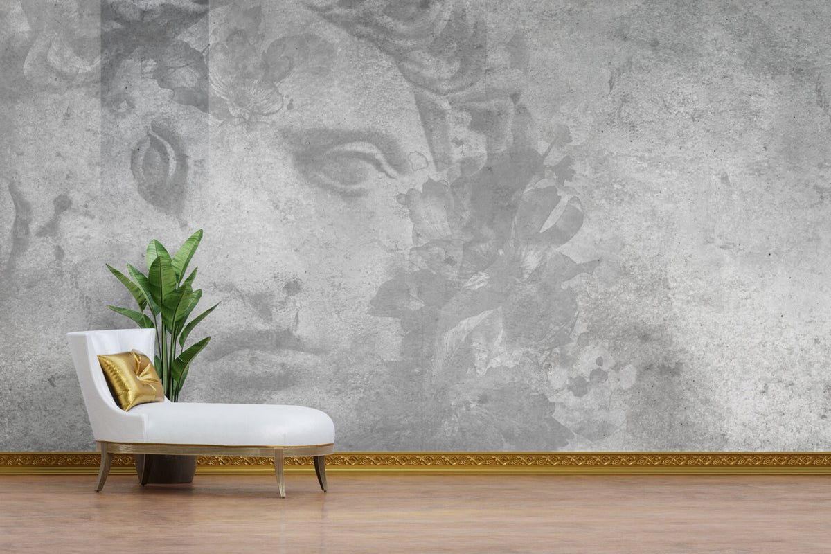 Grey Statue Face Wallpaper : Concrete Classical Sculpture Mural - View 5