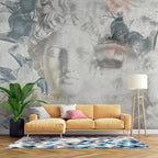 Statue And Roses Wallpaper : Classical Bust Collage Mural - View 6