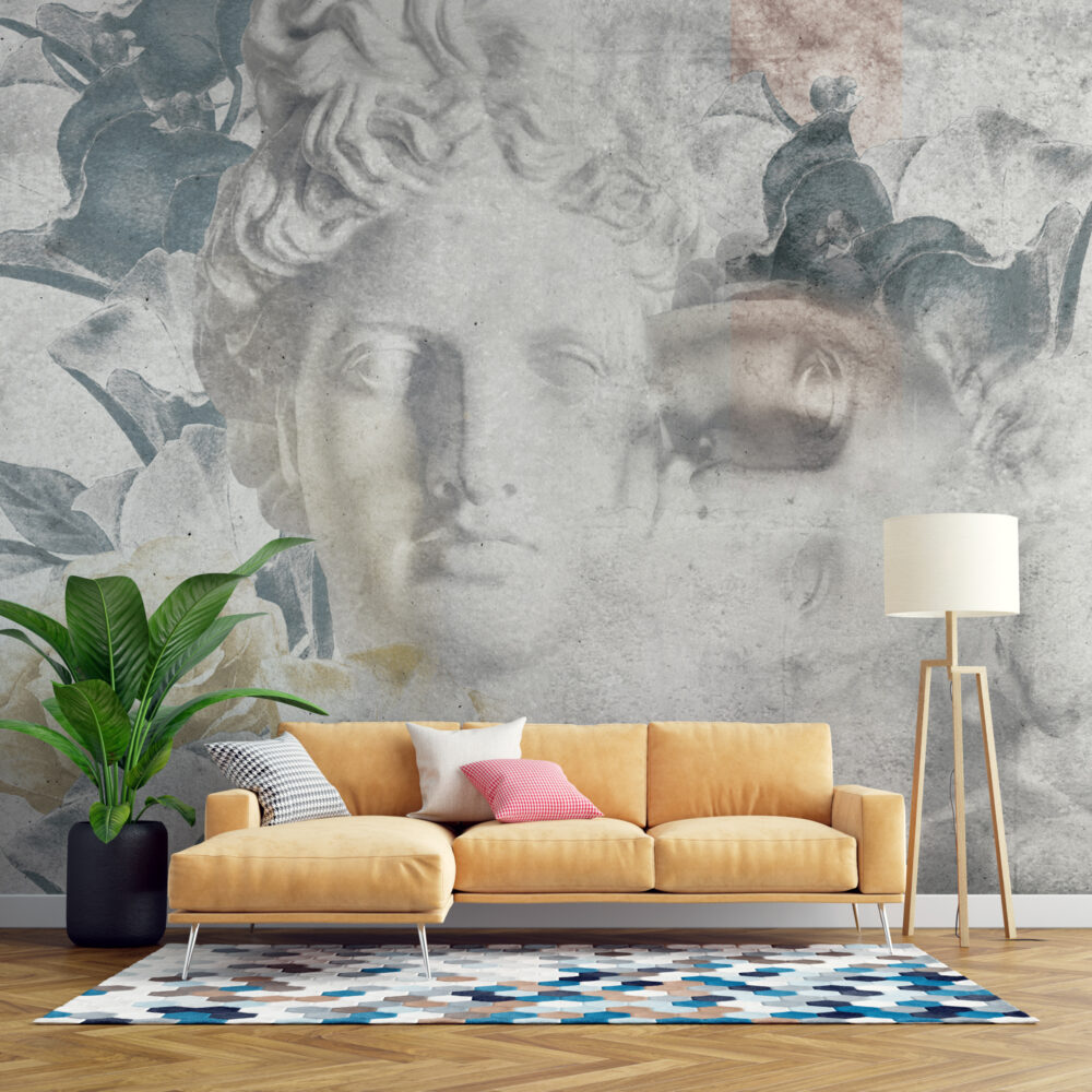 Statue And Roses Wallpaper : Classical Bust Collage Mural - View 6