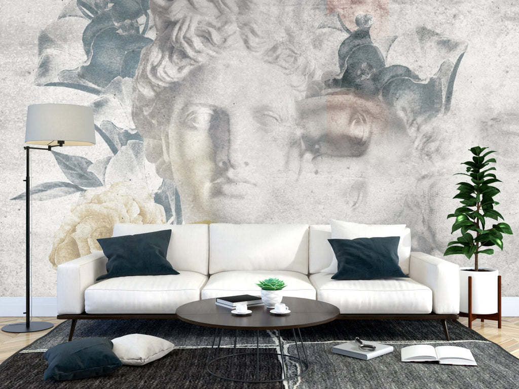 Statue And Roses Wallpaper : Classical Bust Collage Mural - View 4