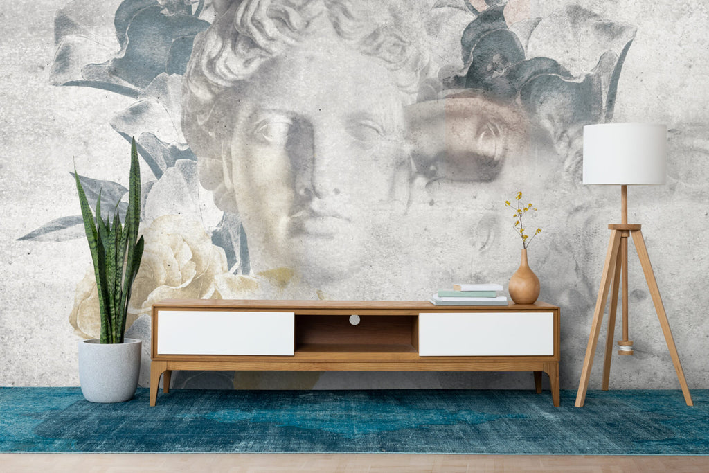 Statue And Roses Wallpaper : Classical Bust Collage Mural - View 5