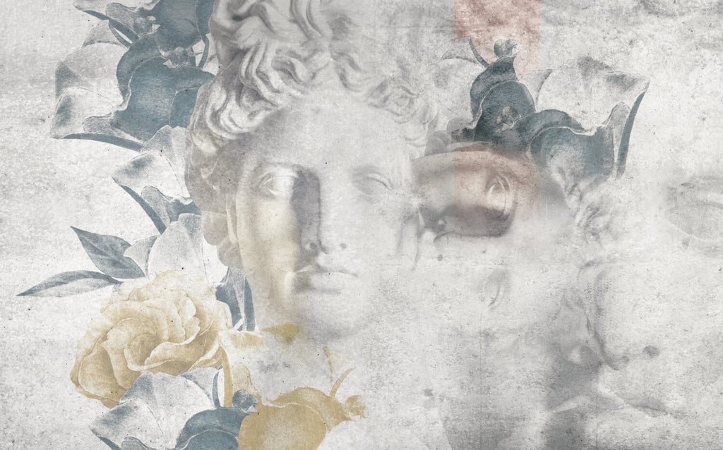 Statue And Roses Wallpaper : Classical Bust Collage Mural - View 2