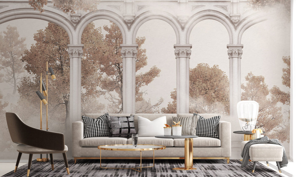 Blush Autumn Arch Wallpaper : Colonnade Garden View Mural