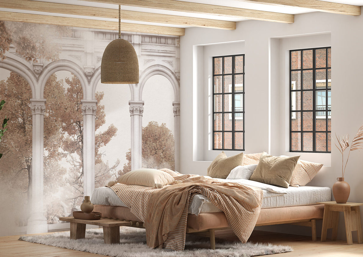 Blush Autumn Arch Wallpaper : Colonnade Garden View Mural - View 6