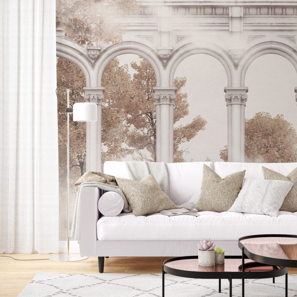 Blush Autumn Arch Wallpaper : Colonnade Garden View Mural - View 4