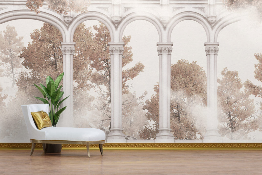 Blush Autumn Arch Wallpaper : Colonnade Garden View Mural - View 5
