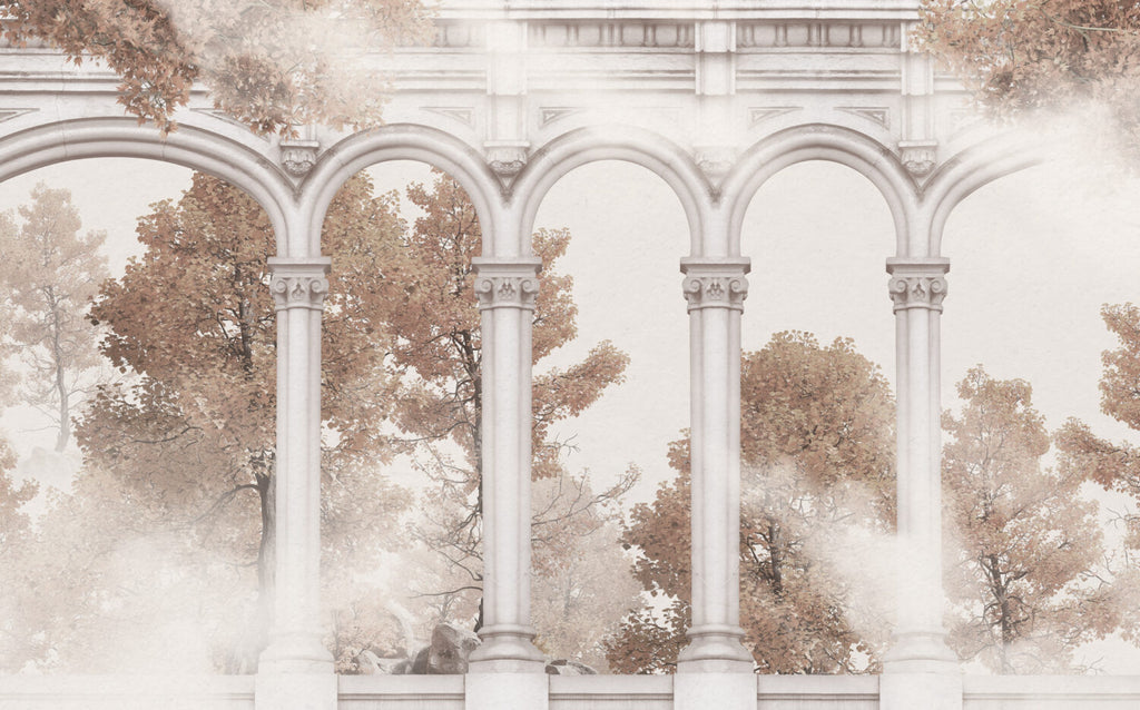 Blush Autumn Arch Wallpaper : Colonnade Garden View Mural - View 2