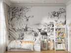 Black And White Deer Wallpaper : Ink Forest Animals Mural - View 5