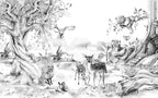 Black And White Deer Wallpaper : Ink Forest Animals Mural - View 2